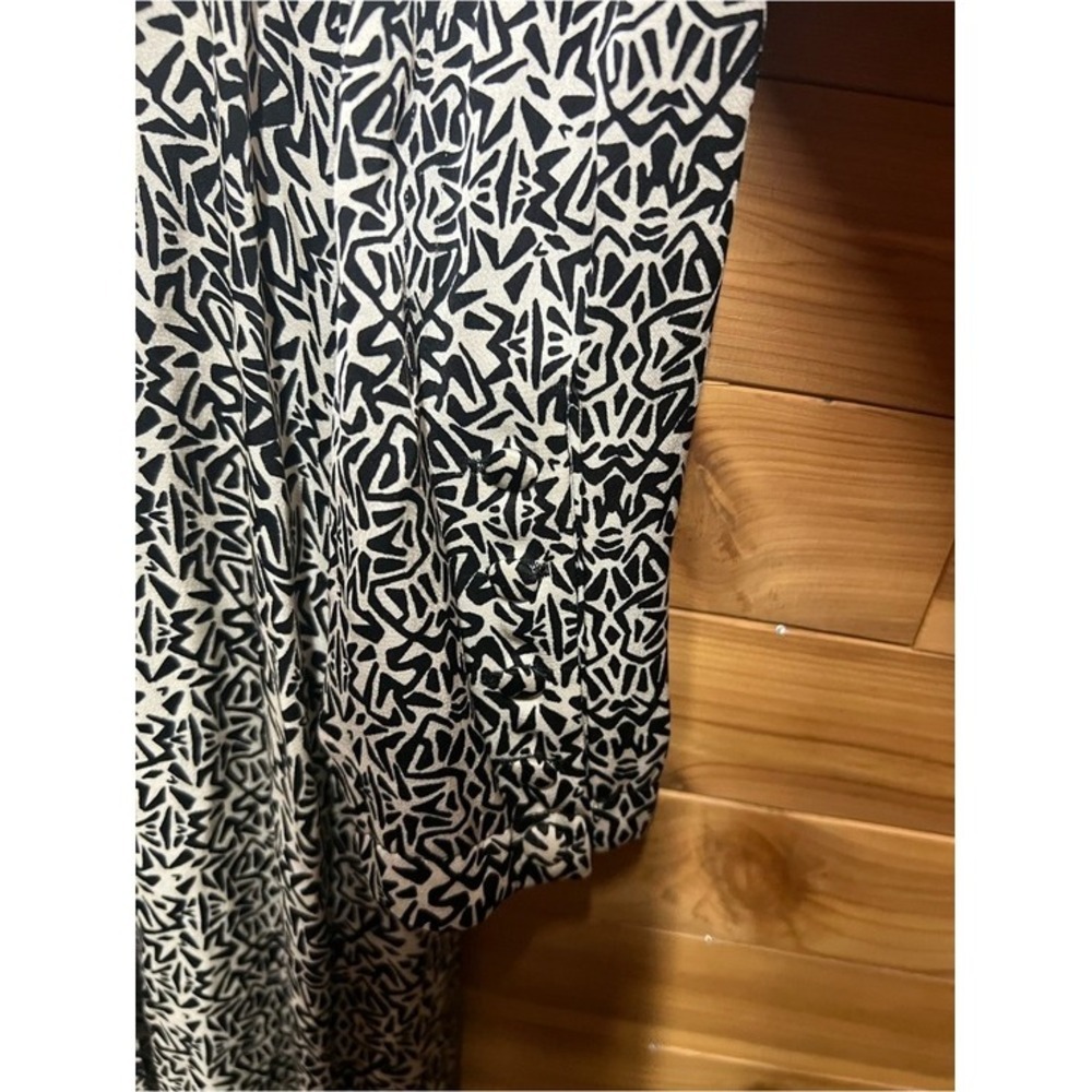 Zara Midi Dress Women Large Black White Geometric Ruched Slit Excellent V-Neck - Picture 6 of 6